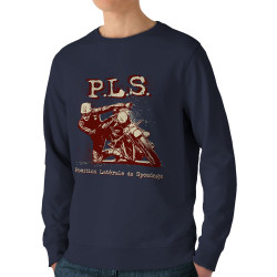 Sweat homme bio col rond bleu marine PLS Position latérale de speedage (Gondrax,Moto,Humour)