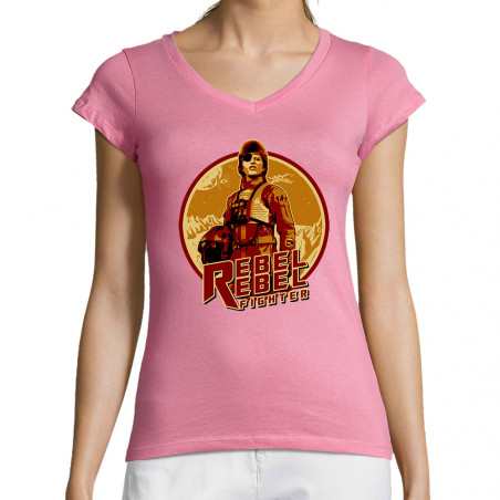 T-shirt femme col V "Rebel...