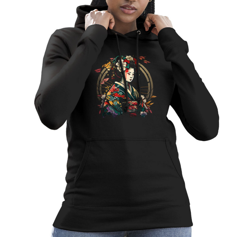 Sweat femme à capuche noir Flowers Geisha (Divers,Musée)