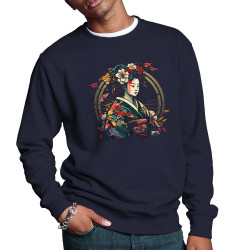Sweat homme col rond bleu marine Flowers Geisha (Divers,Musée)