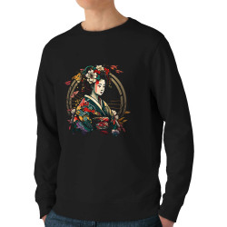 Sweat homme bio col rond noir Flowers Geisha (Divers,Musée)