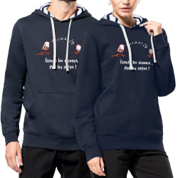 Sweat capuche à motifs unisexe bleu marine et marinière Ecoute les oiseaux pas les infos (Gondrax,Animaux,Slogans Débiles)