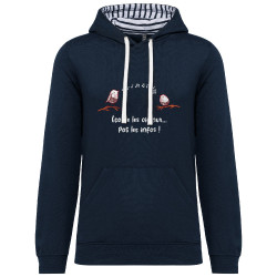 Sweat capuche à motifs unisexe bleu marine et marinière Ecoute les oiseaux pas les infos (Gondrax,Animaux,Slogans Débiles)