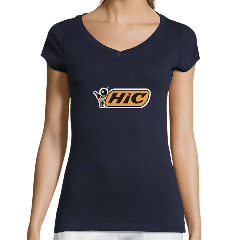 T-shirt femme col V bleu marine Hic (Skurg,Humour,Alcool)