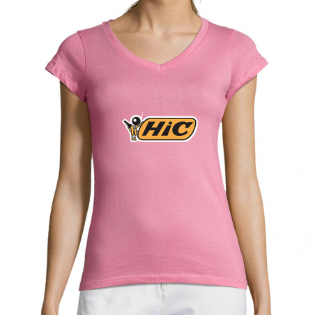 T-shirt femme col V "Hic"