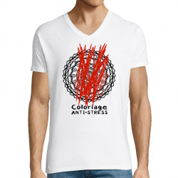 T-shirt homme col V blanc Coloriage anti-stress (Zewa,Humour)