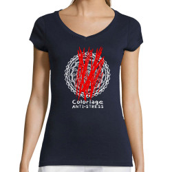 T-shirt femme col V bleu marine Coloriage anti-stress (Zewa,Humour)