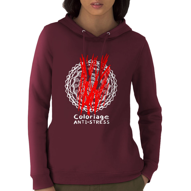 Sweat femme à capuche coton bio bordeaux Coloriage anti-stress (Zewa,Humour)