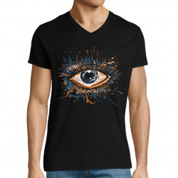 T-shirt homme col V noir Œil Splash (Zewa,Divers)