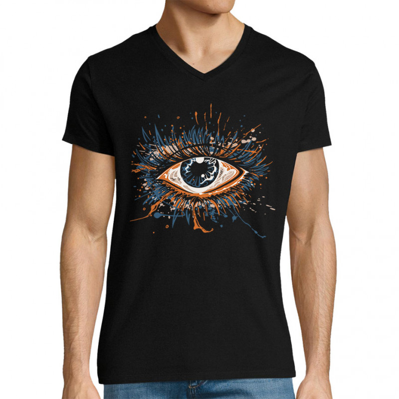 T-shirt homme col V noir Œil Splash (Zewa,Divers)