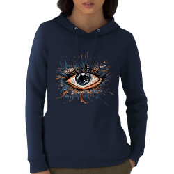 Sweat femme à capuche coton bio bleu marine Œil Splash (Zewa,Divers)