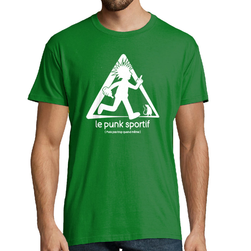 Tee-shirt homme vert prairie Le Punk Sportif (Gondrax,Rock & Punk,Humour,Détournements)