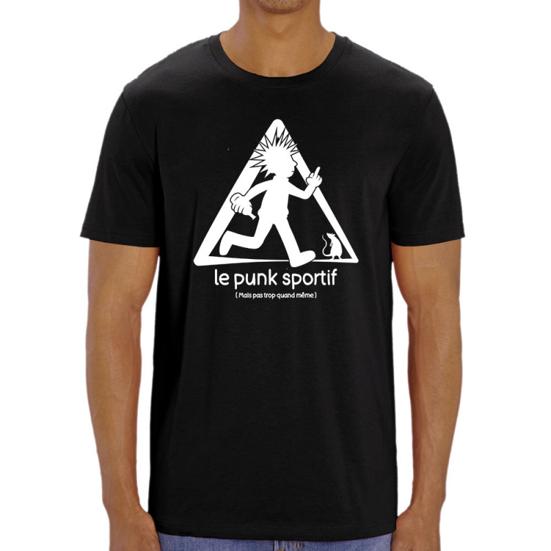 T-shirt homme coton bio noir Le Punk Sportif (Gondrax,Rock & Punk,Humour,Détournements)