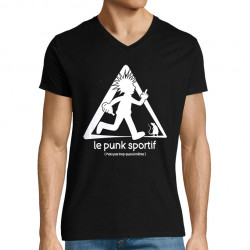 T-shirt homme col V noir Le Punk Sportif (Gondrax,Rock & Punk,Humour,Détournements)