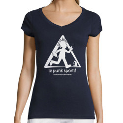 T-shirt femme col V bleu marine Le Punk Sportif (Gondrax,Rock & Punk,Humour,Détournements)