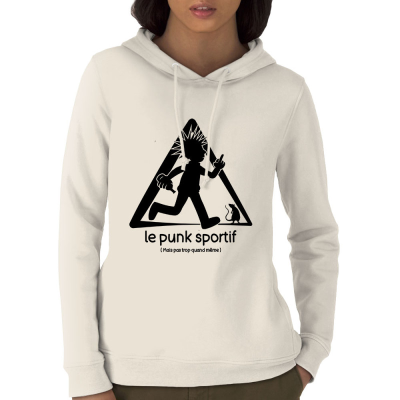 Sweat femme à capuche coton bio naturel Le Punk Sportif (Gondrax,Rock & Punk,Humour,Détournements)