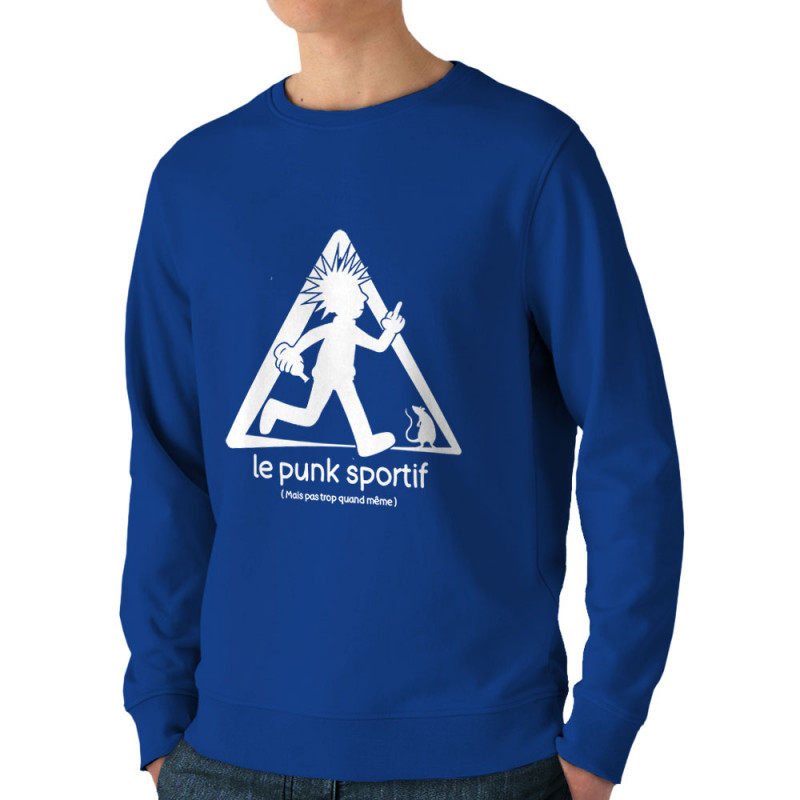 Sweat homme bio col rond bleu royal Le Punk Sportif (Gondrax,Rock & Punk,Humour,Détournements)
