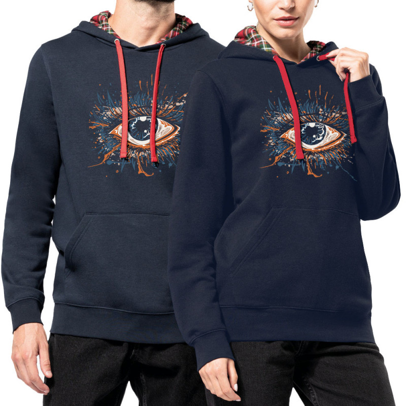 Sweat capuche à motifs unisexe bleu marine et rouge tartan Œil Splash (Zewa,Divers)