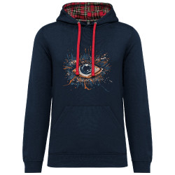 Sweat capuche à motifs unisexe bleu marine et rouge tartan Œil Splash (Zewa,Divers)