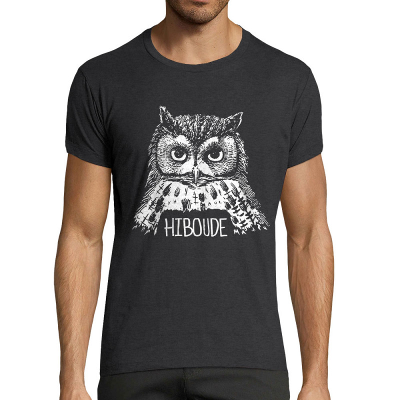 T-shirt homme fit gris anthracite chiné Hiboude (Gondrax,Les Bébêtes,Animaux,Humour)