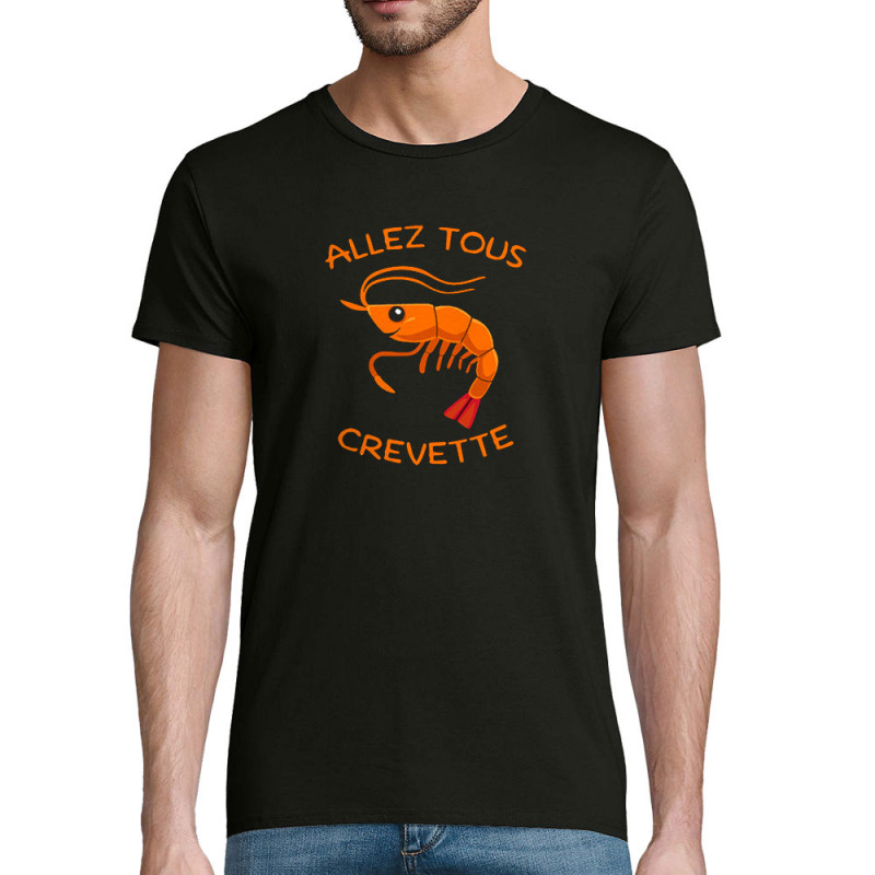 T-shirt homme coton bio noir Allez tous crevette (Gondrax,Animaux,Humour)