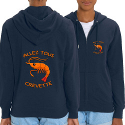 Sweat femme zippé à capuche coton bio bleu marine Allez tous crevette (Gondrax,Animaux,Humour)