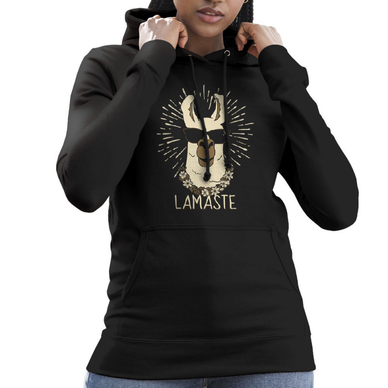 Sweat femme à capuche noir Lamaste (Animaux,Humour)