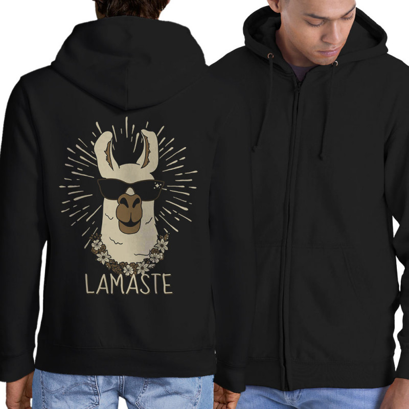 Sweat homme à capuche zippé noir Lamaste (Animaux,Humour)