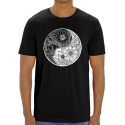 T-shirt homme coton bio noir Ying Yang Flower (Gondrax,Divers,Ethnique)