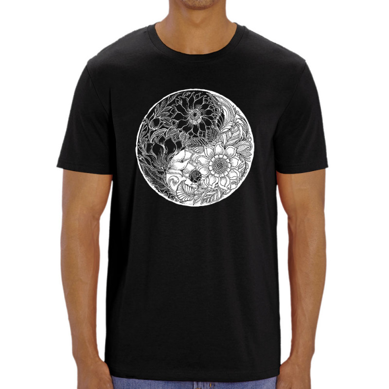 T-shirt homme coton bio noir Ying Yang Flower (Gondrax,Divers,Ethnique)