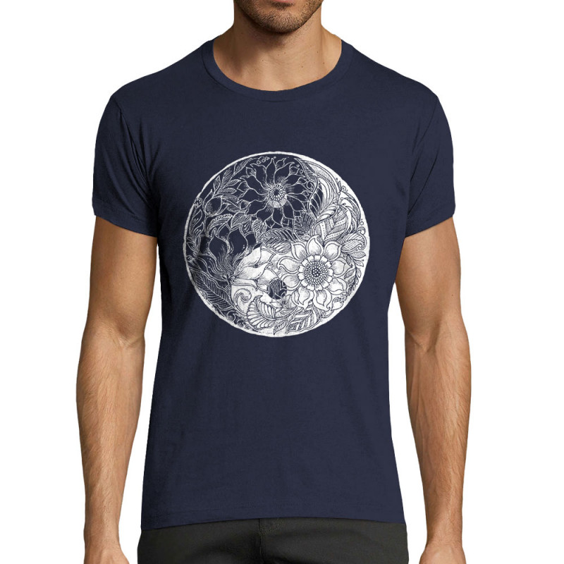 T-shirt homme fit bleu marine Ying Yang Flower (Gondrax,Divers,Ethnique)