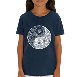 T-shirt enfant coton bio bleu marine Ying Yang Flower (Gondrax,Divers,Ethnique)