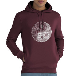 Sweat homme à capuche coton bio bordeaux Ying Yang Flower (Gondrax,Divers,Ethnique)