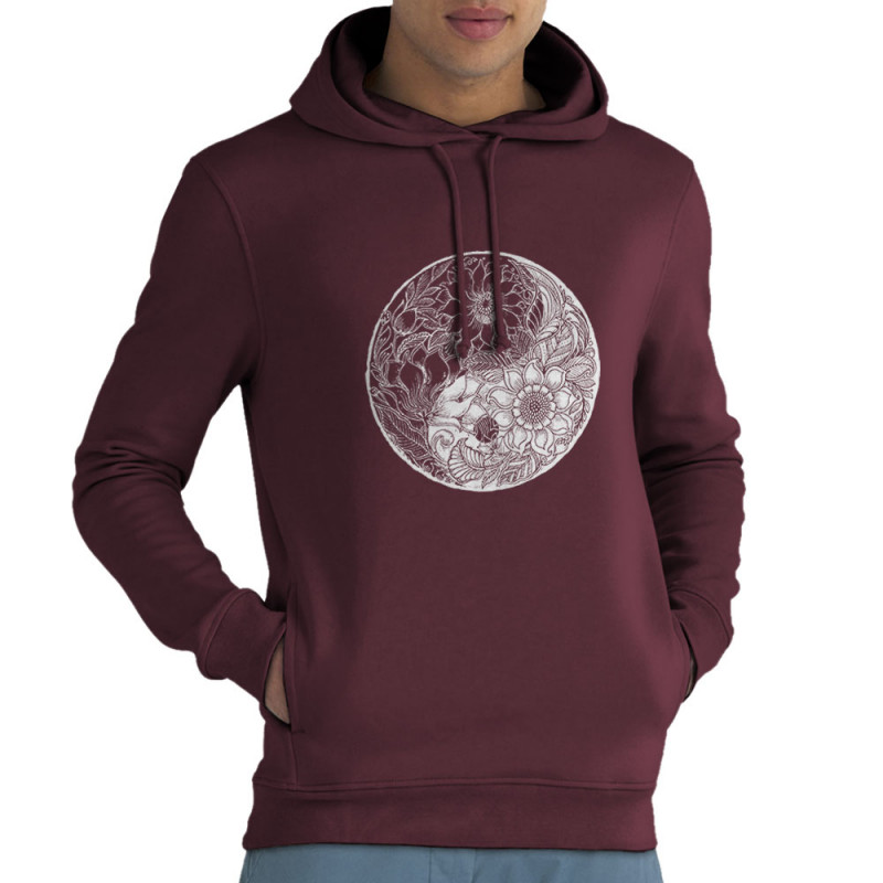 Sweat homme à capuche coton bio bordeaux Ying Yang Flower (Gondrax,Divers,Ethnique)