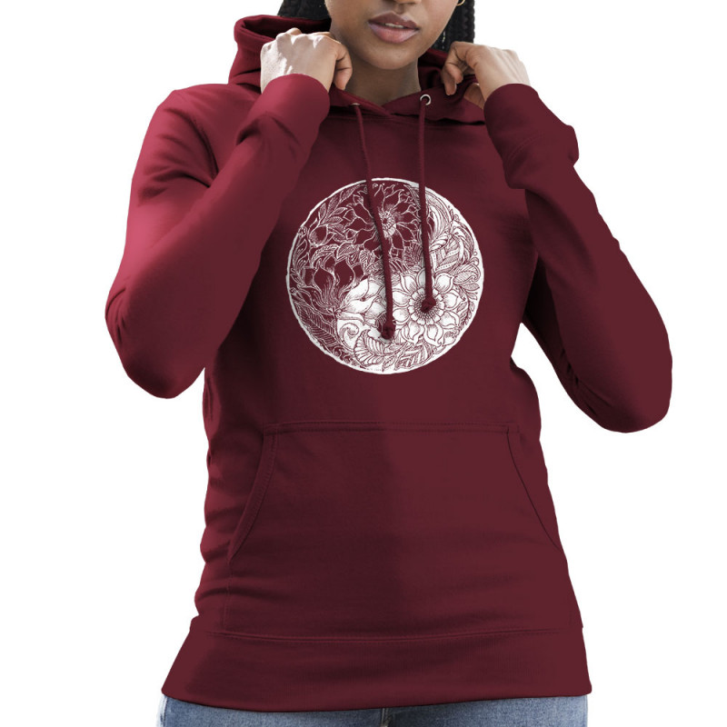 Sweat femme à capuche bordeaux Ying Yang Flower (Gondrax,Divers,Ethnique)