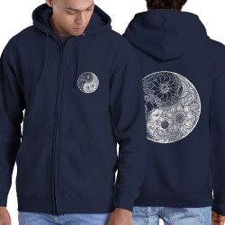 Sweat homme à capuche zippé bleu marine Ying Yang Flower (Gondrax,Divers,Ethnique)