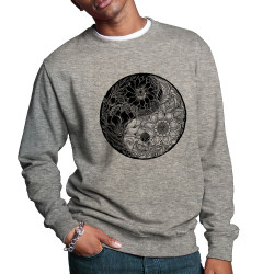 Sweat homme col rond gris chiné Ying Yang Flower (Gondrax,Divers,Ethnique)