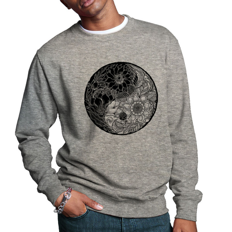 Sweat homme col rond gris chiné Ying Yang Flower (Gondrax,Divers,Ethnique)