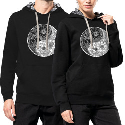Sweat capuche à motifs unisexe noir et têtes de mort mexicaines Ying Yang Flower (Gondrax,Divers,Ethnique)