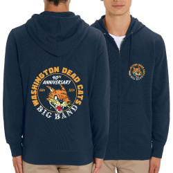 Sweat homme zippé à capuche coton bio bleu marine WDC - 40th Anniversary (Washington Dead Cats,Chats)
