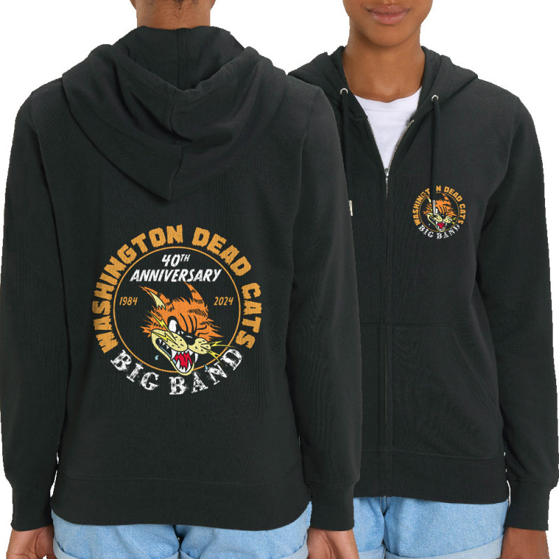 Sweat femme zippé à capuche coton bio noir WDC - 40th Anniversary (Washington Dead Cats,Chats)