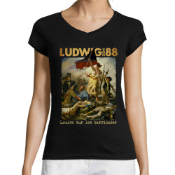 T-shirt femme col V noir Louise sur les barricades (Ludwig Von 88,Rock & Punk)