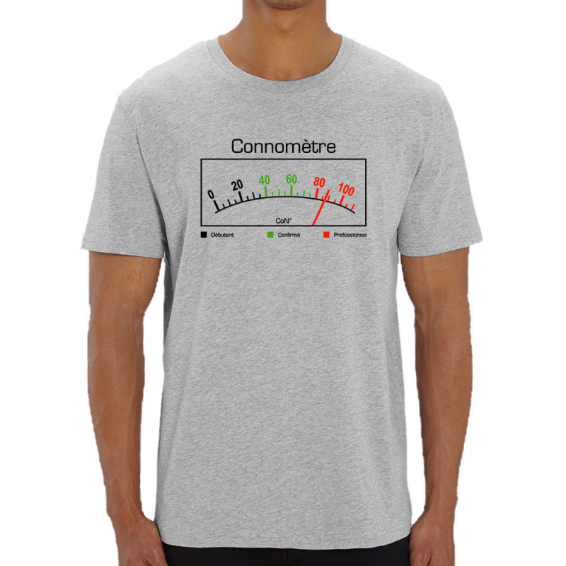 T-shirt homme coton bio gris chiné Connomètre (Gondrax,Humour)