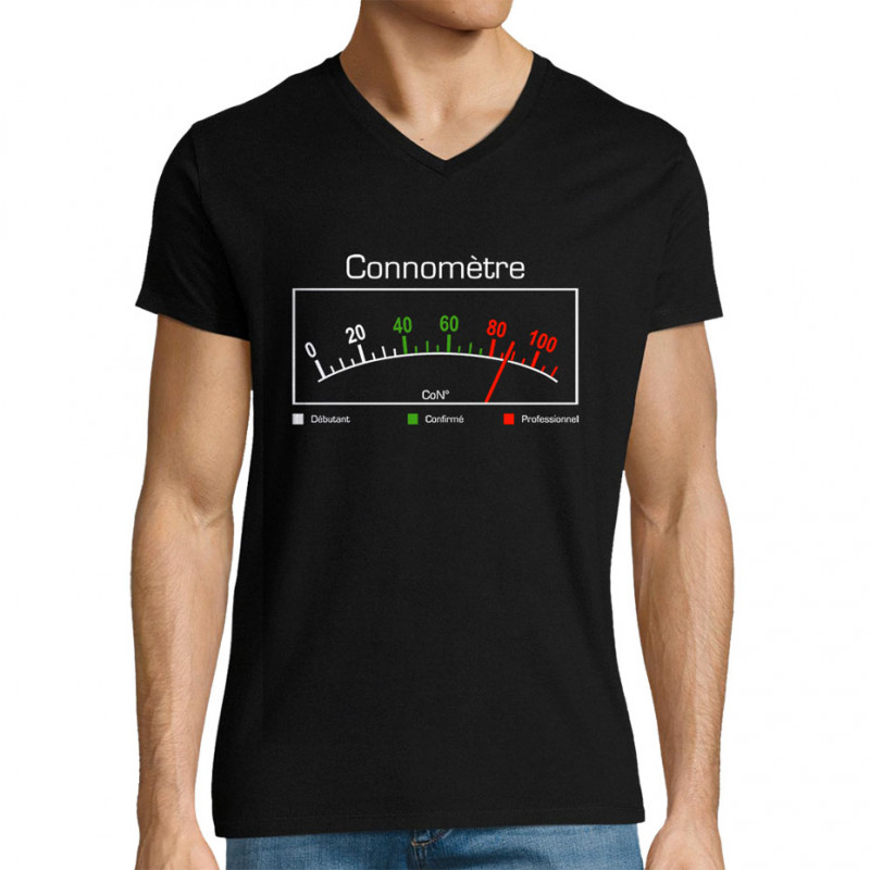 T-shirt homme col V noir Connomètre (Gondrax,Humour)