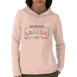 Sweat femme à capuche coton bio rose clair Connomètre (Gondrax,Humour)