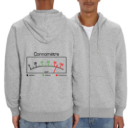 Sweat homme zippé à capuche coton bio gris chiné Connomètre (Gondrax,Humour)