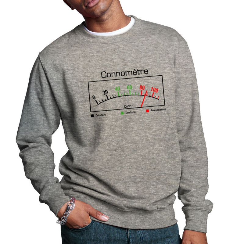 Sweat homme col rond gris chiné Connomètre (Gondrax,Humour)