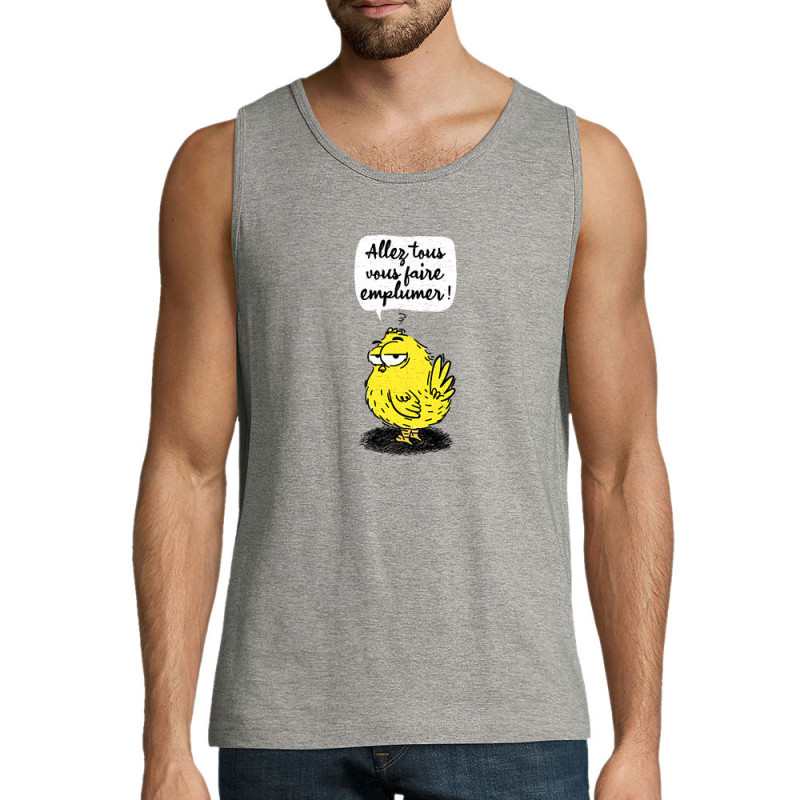 Débardeur homme gris chiné Allez tous vous faire emplumer (Gondrax,Humour,Animaux,Slogans Débiles)