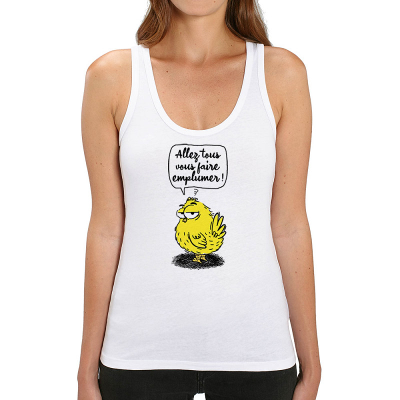 Débardeur femme coton bio blanc Allez tous vous faire emplumer (Gondrax,Humour,Animaux,Slogans Débiles)