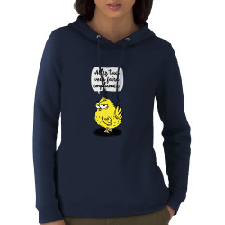 Sweat femme à capuche coton bio bleu marine Allez tous vous faire emplumer (Gondrax,Humour,Animaux,Slogans Débiles)